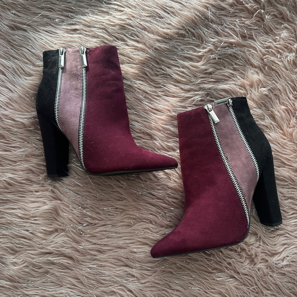 JustFab Burgundy and Black Ankle Booties
